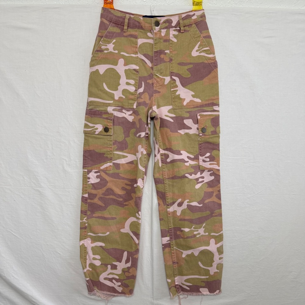 Hollister Jeans Women 0 W24 Ultra High Rise Mom Cargo Camo Pink Frayed Hem